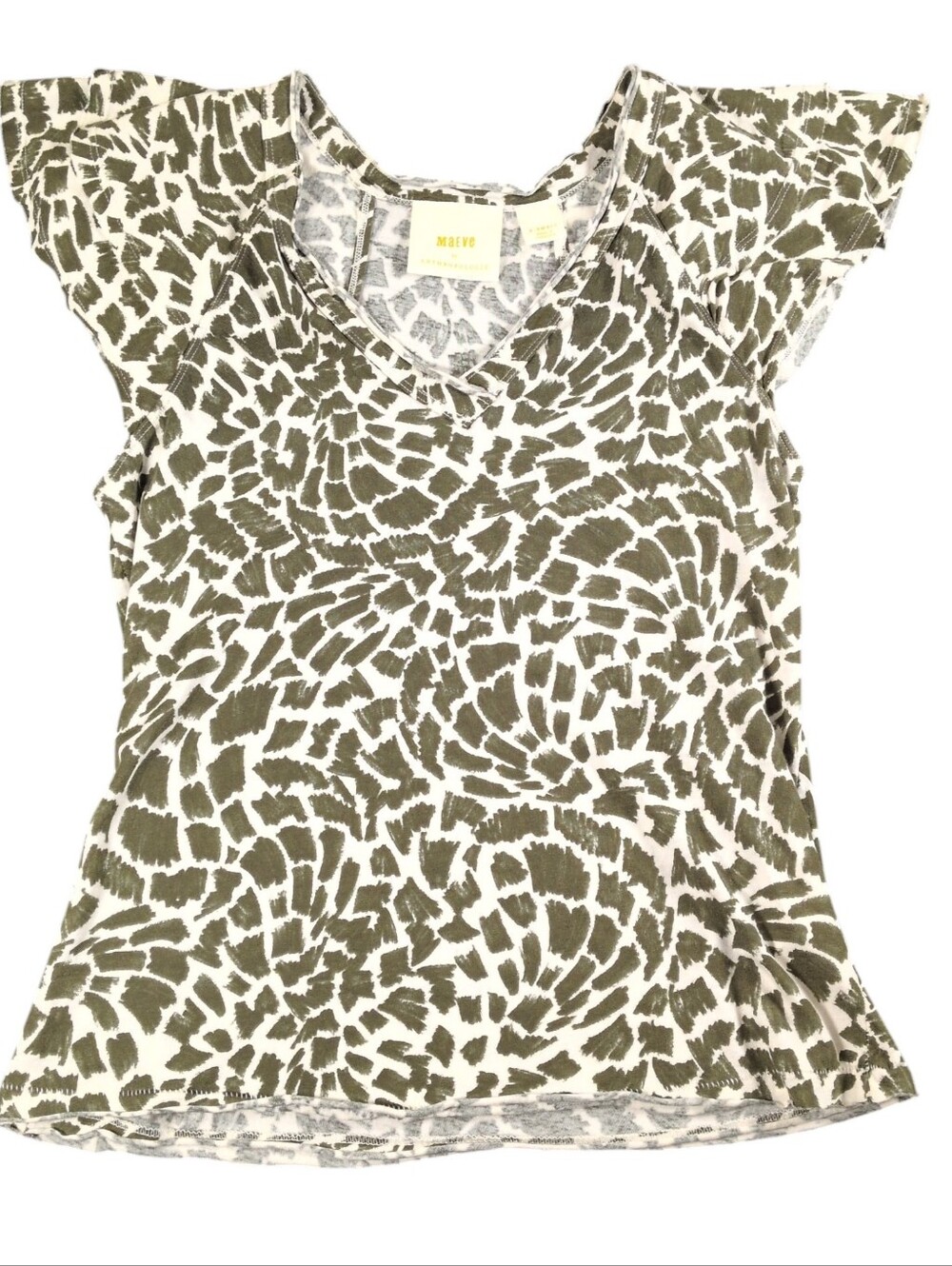 Maeve Anthropologie Olive Abstract Animal Print Flutter Sleeve Top XS